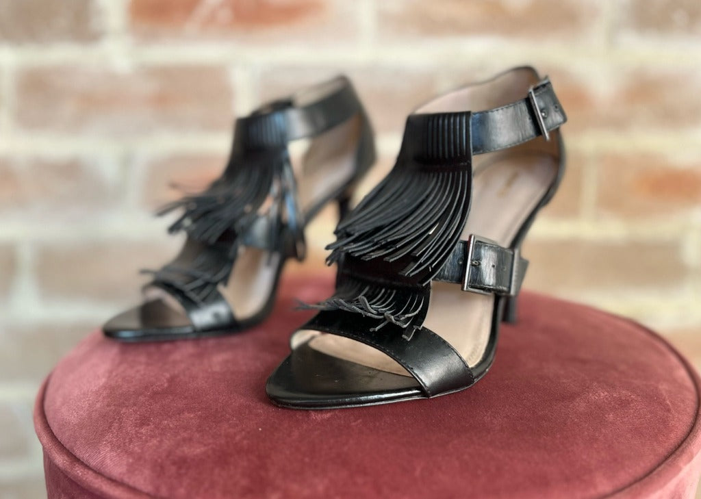 Mimco Black Fringe Heels